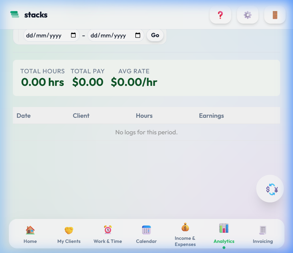 stacks analytics screen