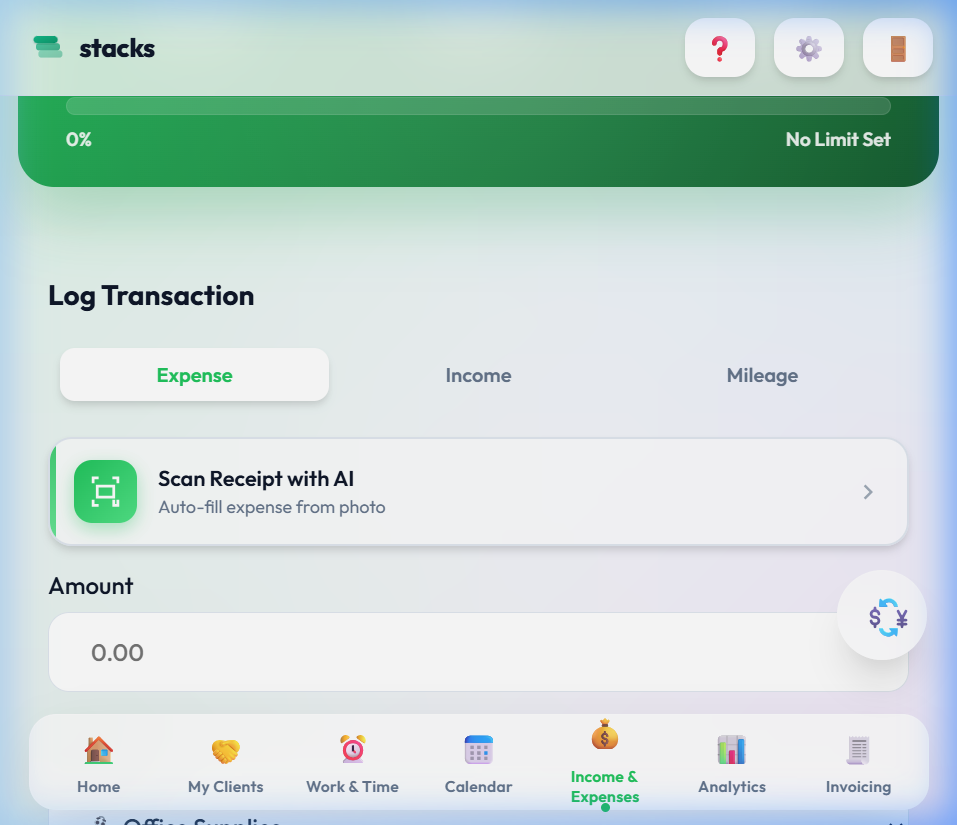 stacks income & expenses dashboard