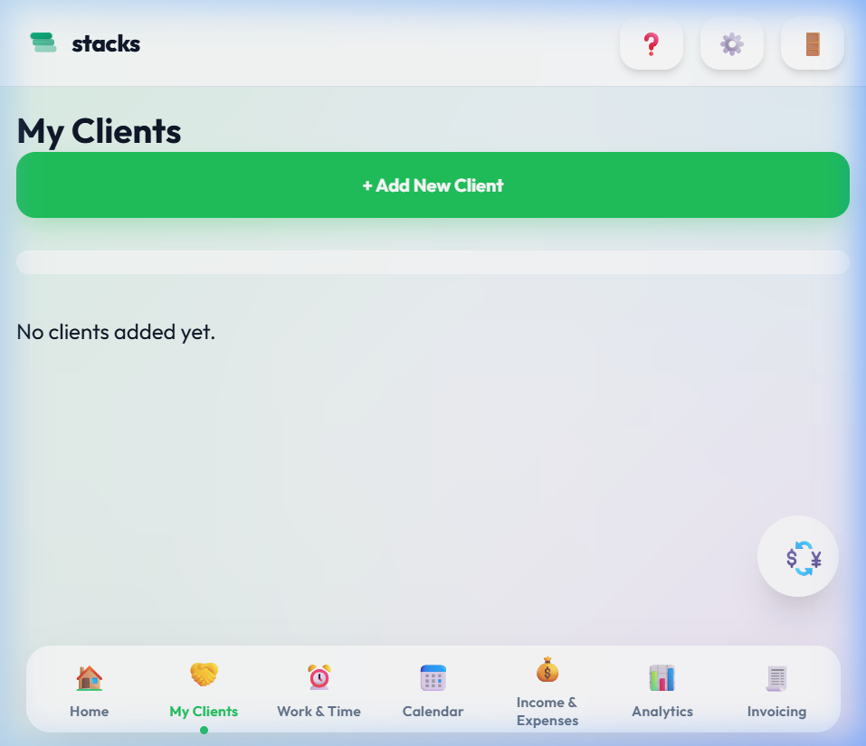 stacks client management screen