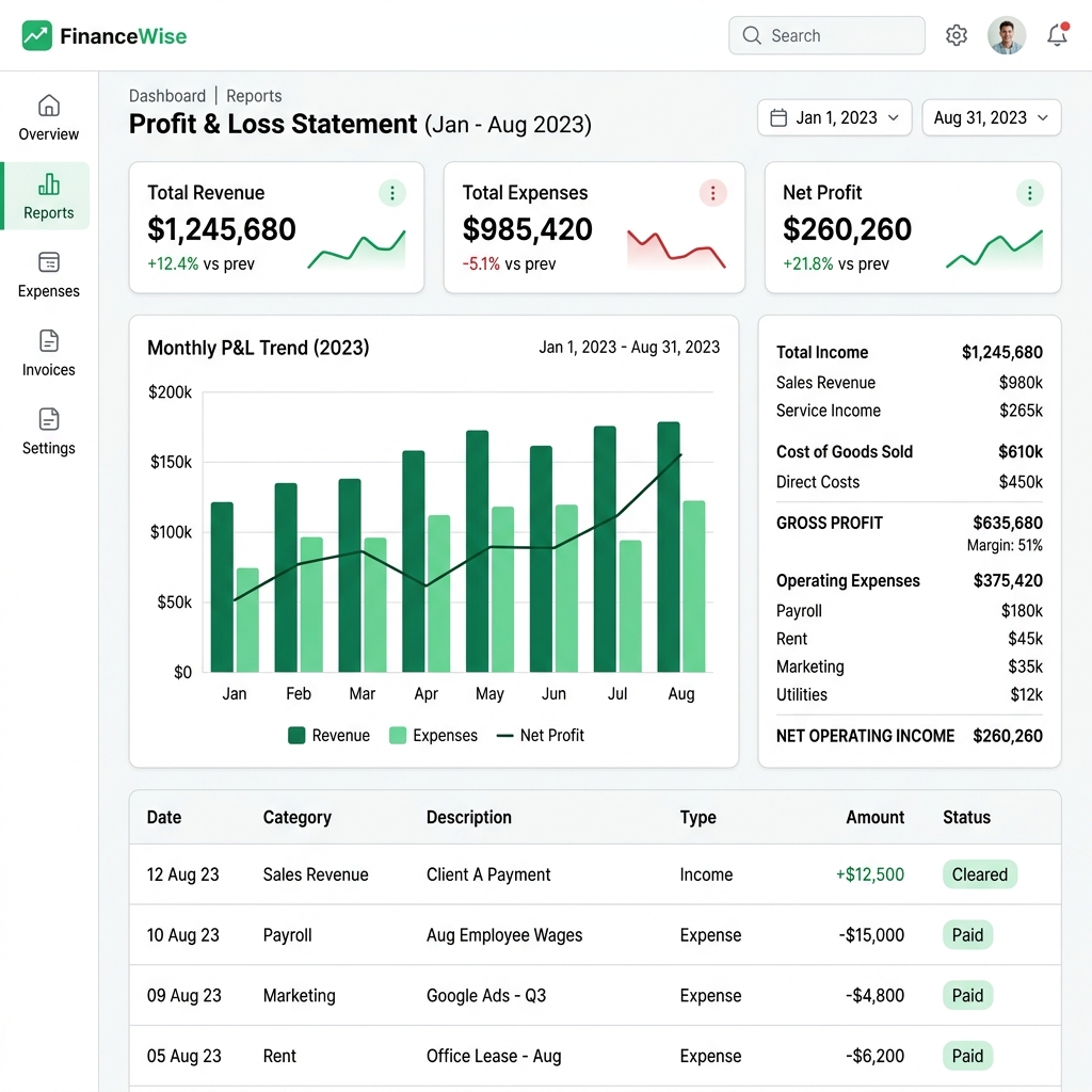 stacks financial reports screen